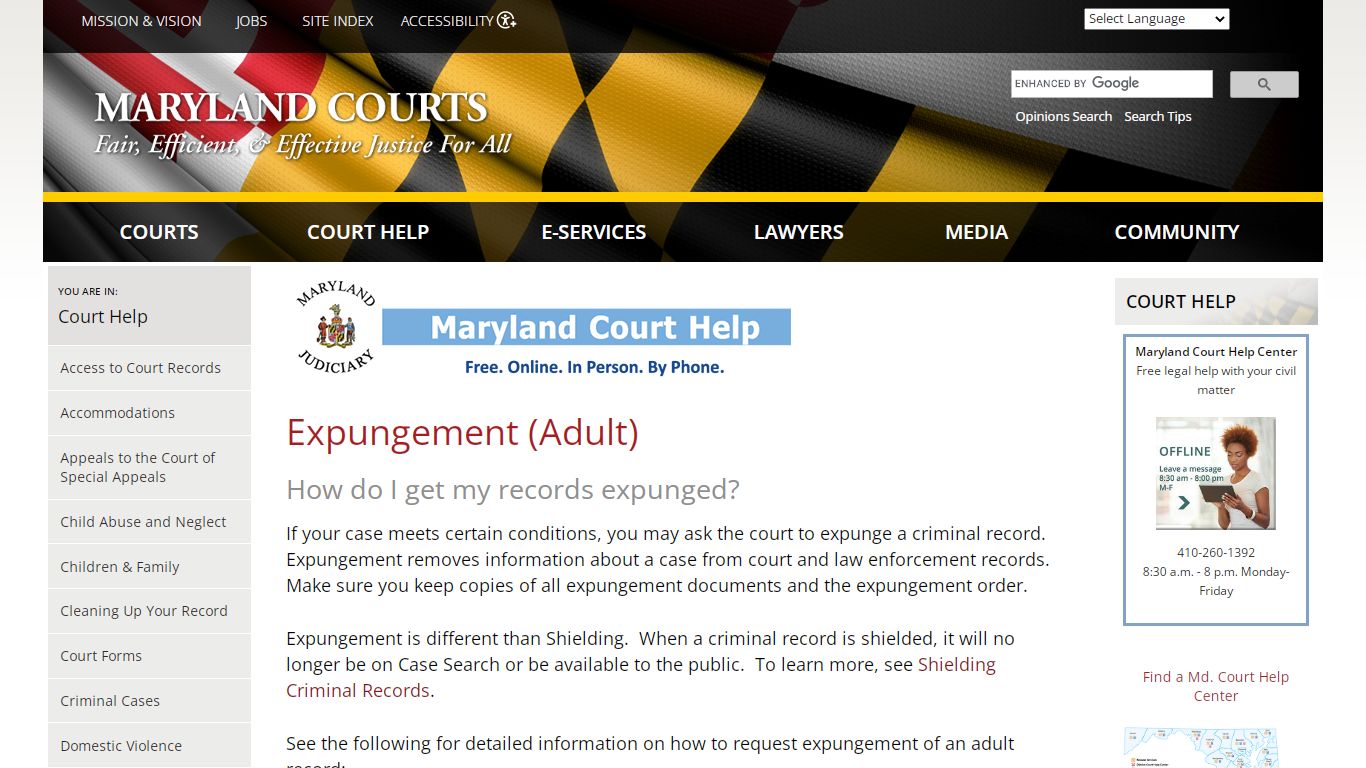 Expungement (Adult) | Maryland Courts